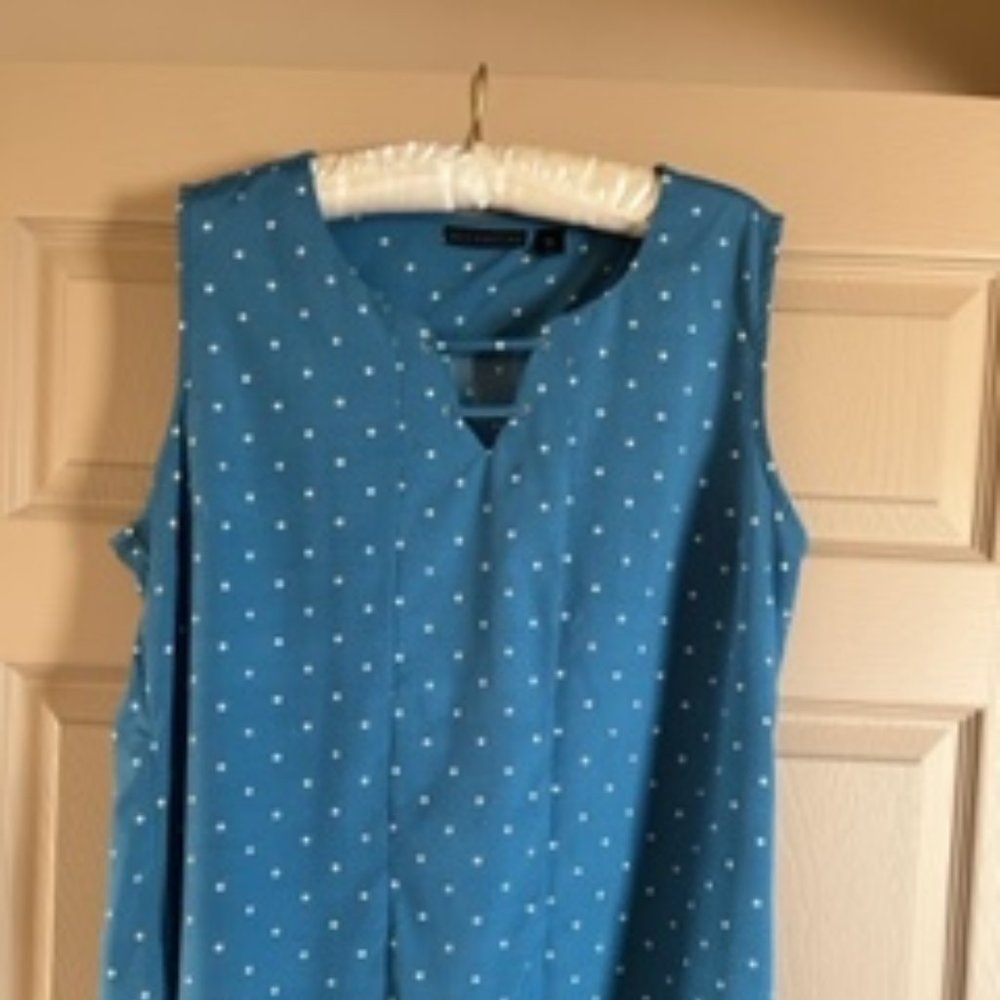 Blue sleeveless polyester polka dot top